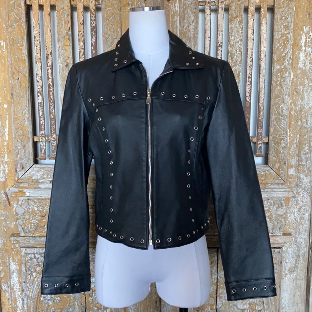 YING YING OF NEVADA BLACK STUDDED LEATHER JACKET L